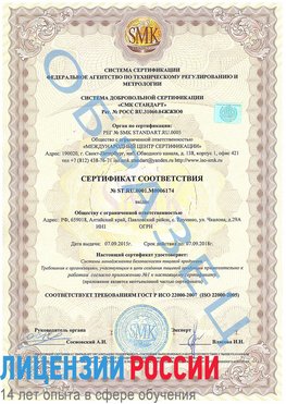 Образец сертификата соответствия Ессентуки Сертификат ISO 22000