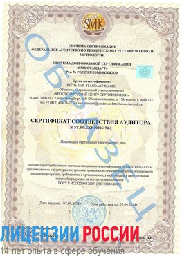 Образец сертификата соответствия аудитора №ST.RU.EXP.00006174-3 Ессентуки Сертификат ISO 22000